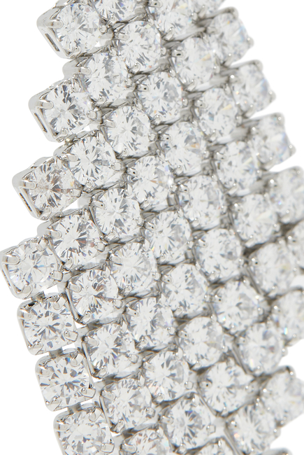 Mesh Pattern Diamond Drop Earrings, Rhodium-Plated Brass & Cubic Zirconia